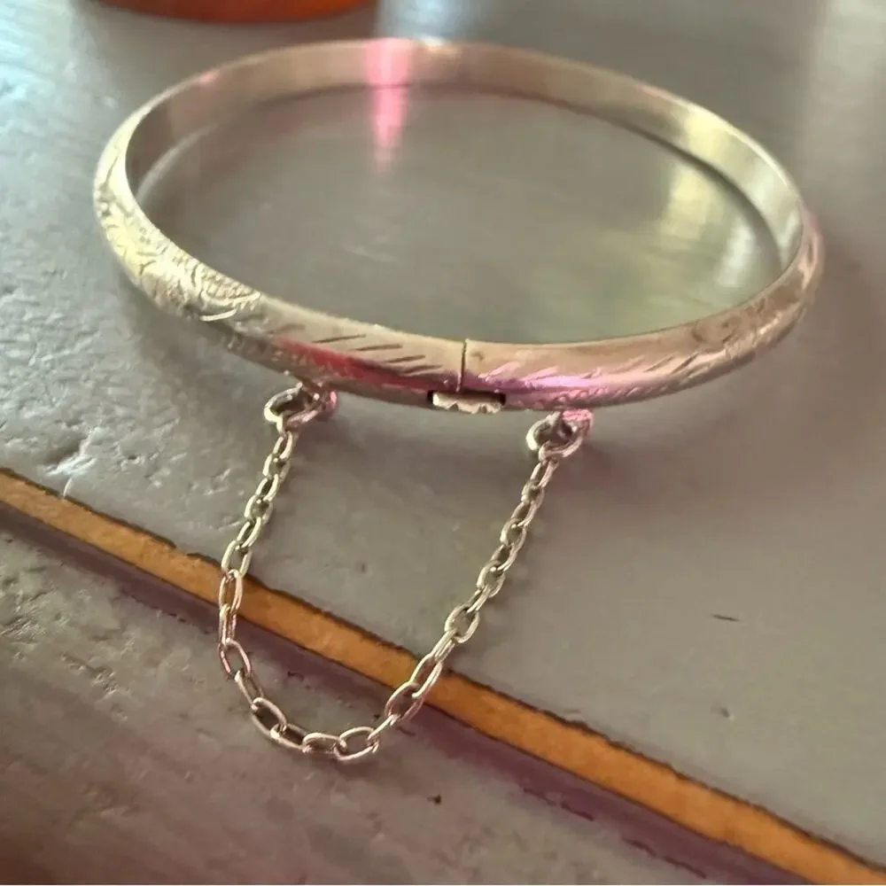 925 Sterling Silver Etched Bangle Bracelet